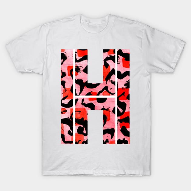 Abstract Letter H Watercolour Leopard Print Alphabet Red T-Shirt by Squeeb Creative